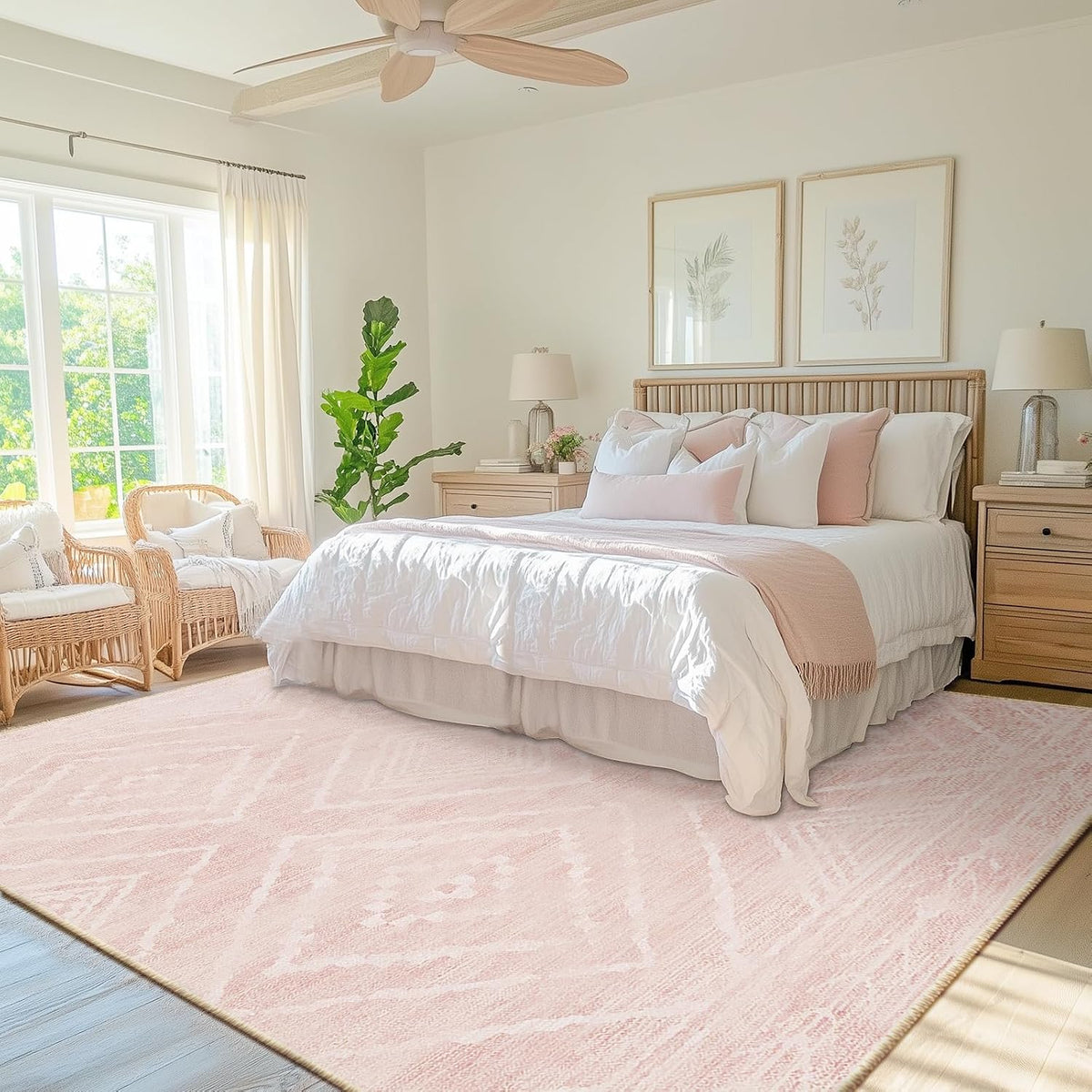 9'x12' Washable Area Rug for Living Room Bedroom Lightpink