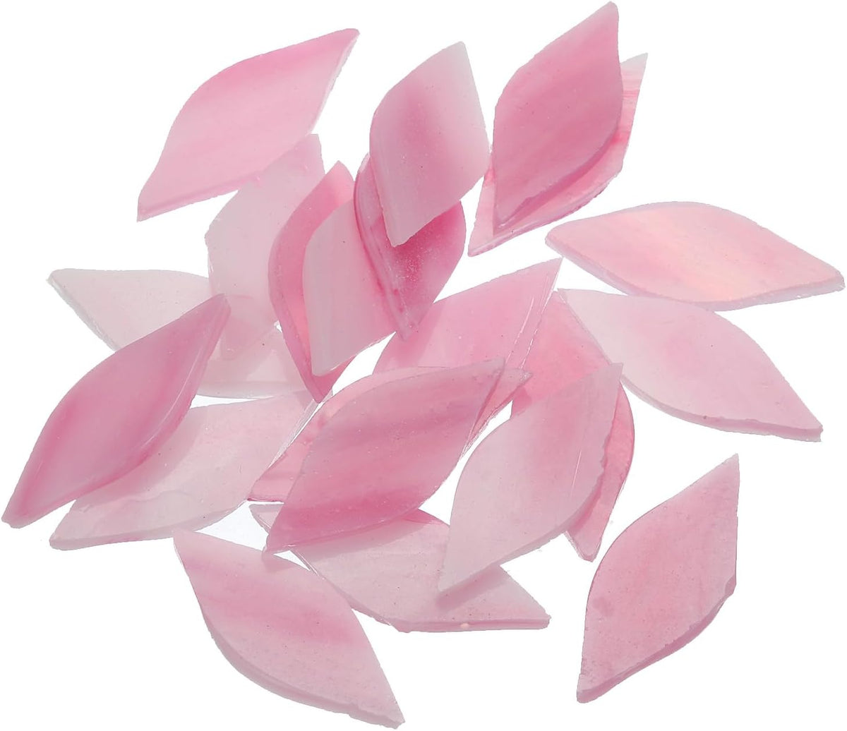 50g Stained Glass Mosaic Leaf 15mm x 38mm Pink Glass Mosaic Tiles Bulk for Craft DIY Handmade Project