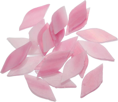 50g Stained Glass Mosaic Leaf 15mm x 38mm Pink Glass Mosaic Tiles Bulk for Craft DIY Handmade Project