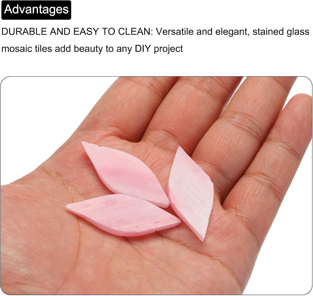 50g Stained Glass Mosaic Leaf 15mm x 38mm Pink Glass Mosaic Tiles Bulk for Craft DIY Handmade Project