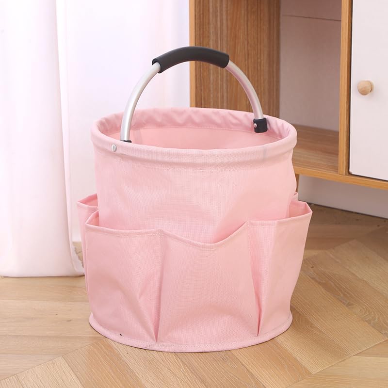 Foldable Cleaning Caddy with Handle, 17L Storage Organizer Basket for Bathroom, Camping, Beach, Portable Collapsible Tote for Supplies, Toiletries & Towels (Pink)