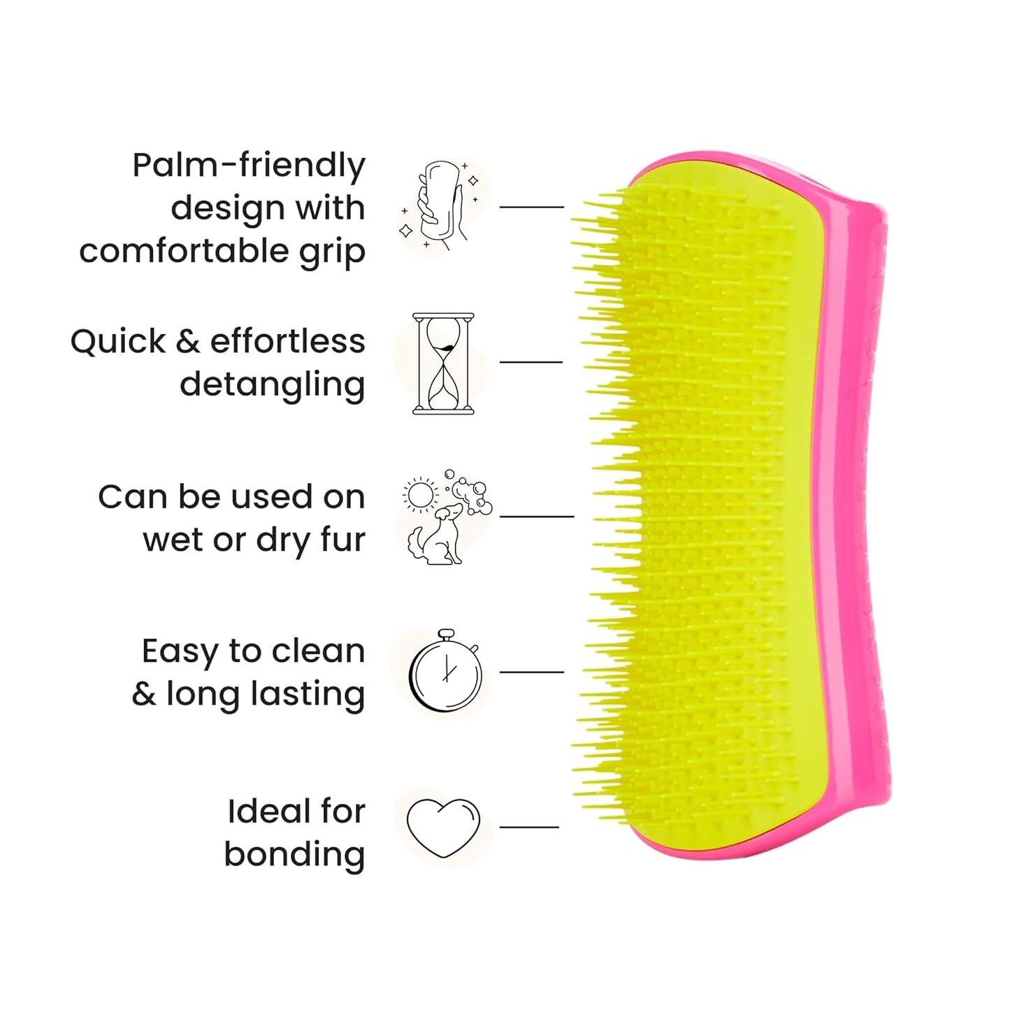 Detangling Dog Grooming Brush, Dog Bath Brush for Long Haired Breeds and Wet or Dry Fur, Large, Pink & Yellow