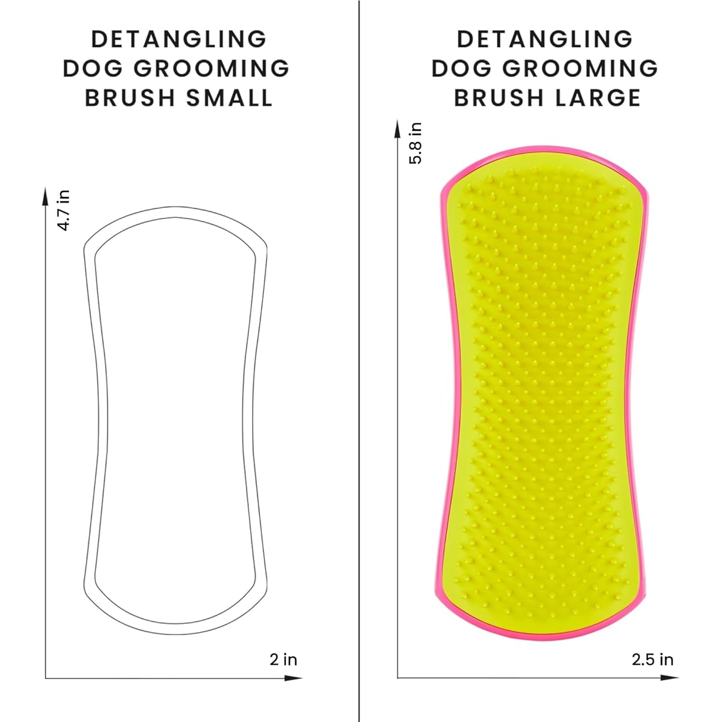 Detangling Dog Grooming Brush, Dog Bath Brush for Long Haired Breeds and Wet or Dry Fur, Large, Pink & Yellow