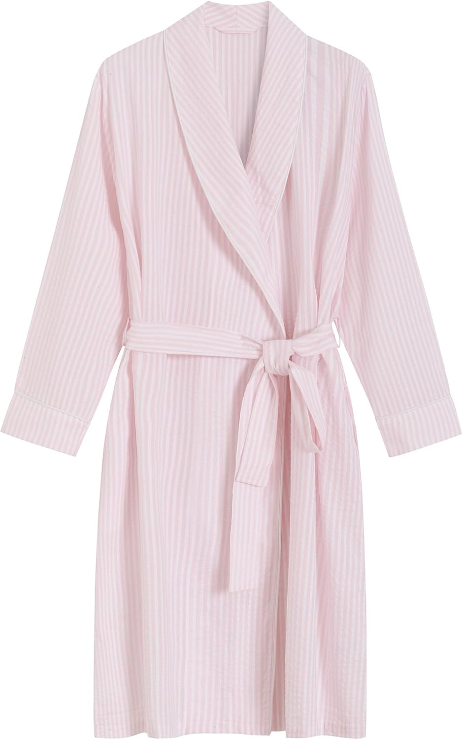 Women's Petite Robe Seersucker Cotton Bathrobe with Pockets Petite Length