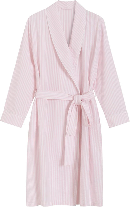 Women's Petite Robe Seersucker Cotton Bathrobe with Pockets Petite Length