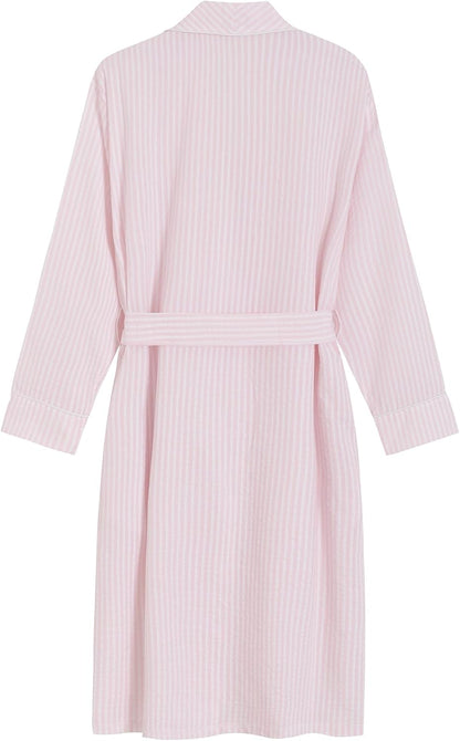 Women's Petite Robe Seersucker Cotton Bathrobe with Pockets Petite Length
