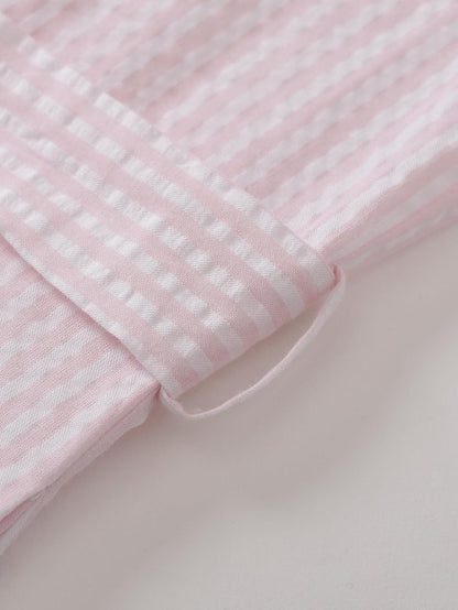 Women's Petite Robe Seersucker Cotton Bathrobe with Pockets Petite Length