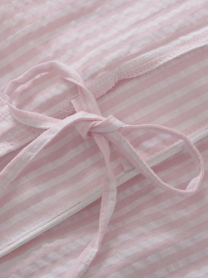 Women's Petite Robe Seersucker Cotton Bathrobe with Pockets Petite Length
