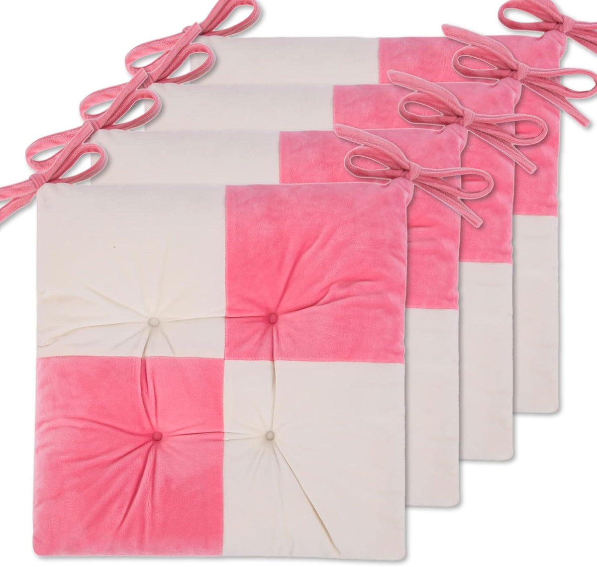 4 Pack Seat Cushion/Chair Cushion Pads for Dining Chairs, Office Chair, Car, Floor, Outdoor, Patio，Machine Wash & Dryer Friendly (F-Mix Color 16"×16", Pink & White)