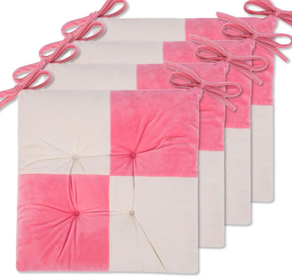 4 Pack Seat Cushion/Chair Cushion Pads for Dining Chairs, Office Chair, Car, Floor, Outdoor, Patio，Machine Wash & Dryer Friendly (F-Mix Color 16"×16", Pink & White)
