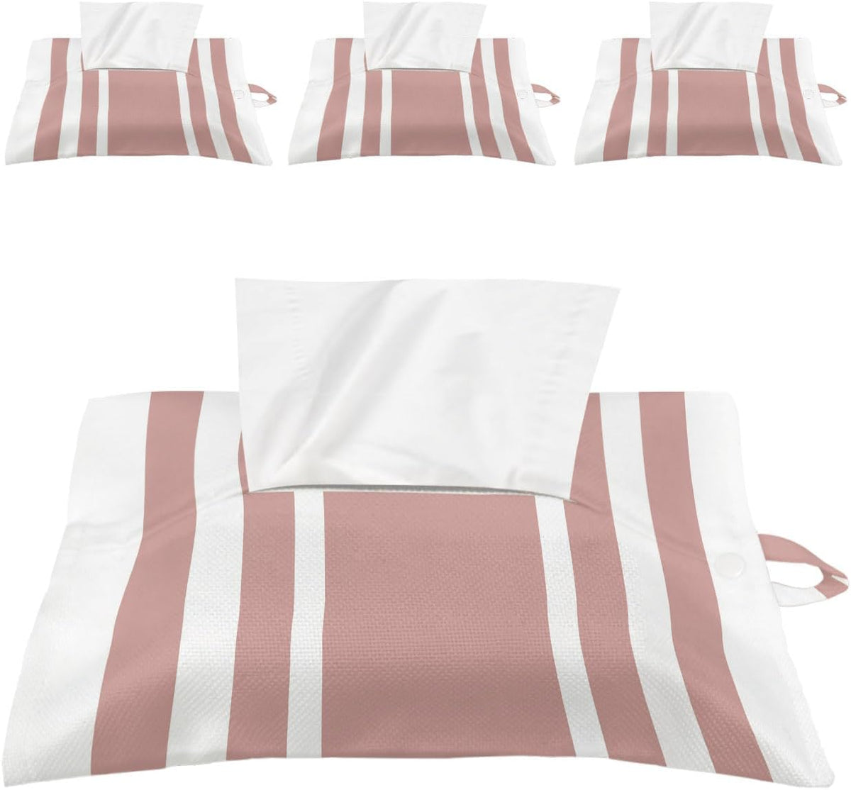 Tissues Box Cover Geometric Pattern Tissue Holder with Hanging Linen Organizer Dispenser Pink Stripe Tissues Box Covers Rectangle for Bathroom Toilet Car Office Kitchen Tabletop Decor 4 PCS