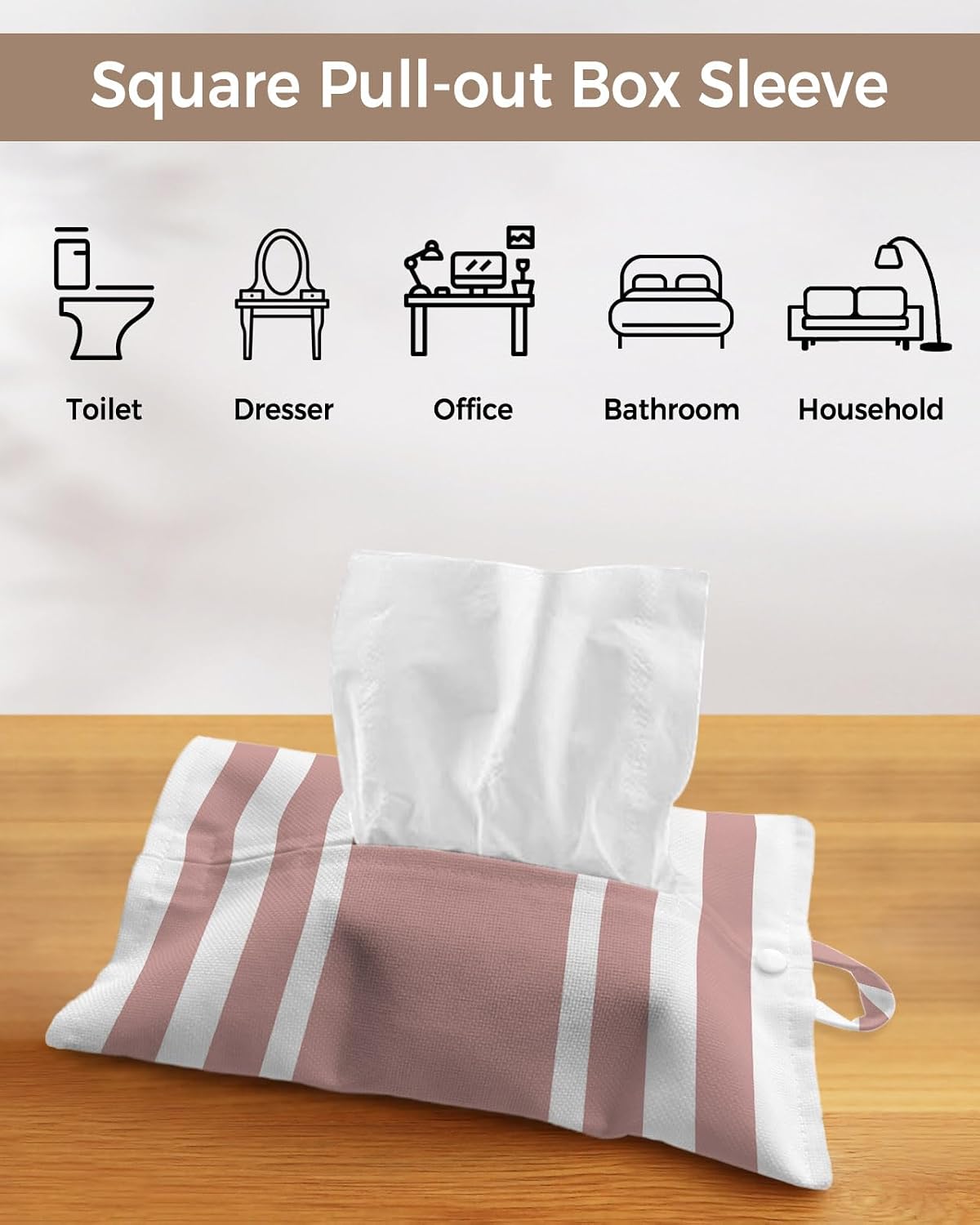 Tissues Box Cover Geometric Pattern Tissue Holder with Hanging Linen Organizer Dispenser Pink Stripe Tissues Box Covers Rectangle for Bathroom Toilet Car Office Kitchen Tabletop Decor 4 PCS