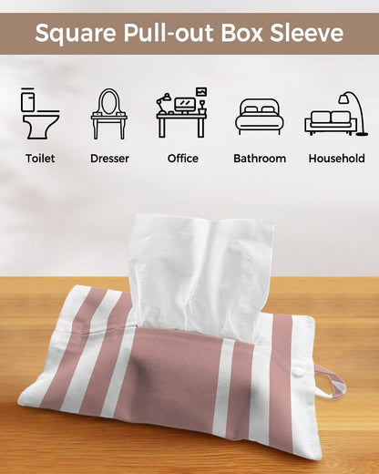 Tissues Box Cover Geometric Pattern Tissue Holder with Hanging Linen Organizer Dispenser Pink Stripe Tissues Box Covers Rectangle for Bathroom Toilet Car Office Kitchen Tabletop Decor 4 PCS