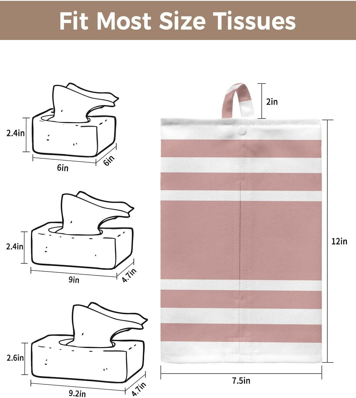 Tissues Box Cover Geometric Pattern Tissue Holder with Hanging Linen Organizer Dispenser Pink Stripe Tissues Box Covers Rectangle for Bathroom Toilet Car Office Kitchen Tabletop Decor 4 PCS