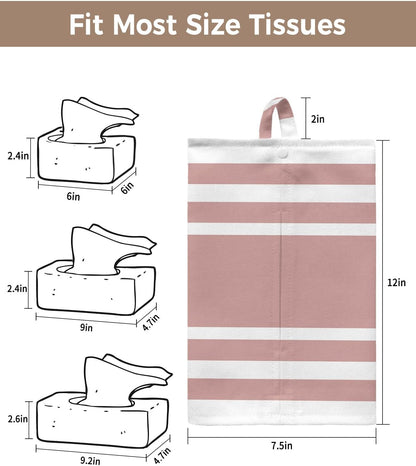 Tissues Box Cover Geometric Pattern Tissue Holder with Hanging Linen Organizer Dispenser Pink Stripe Tissues Box Covers Rectangle for Bathroom Toilet Car Office Kitchen Tabletop Decor 4 PCS
