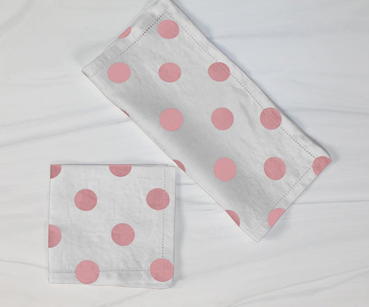 lovemyfabric Poly Cotton Polka Dots Print 18"X18" Dinner Napkins for Dinner, Buffet Tables (6, Pink on White)