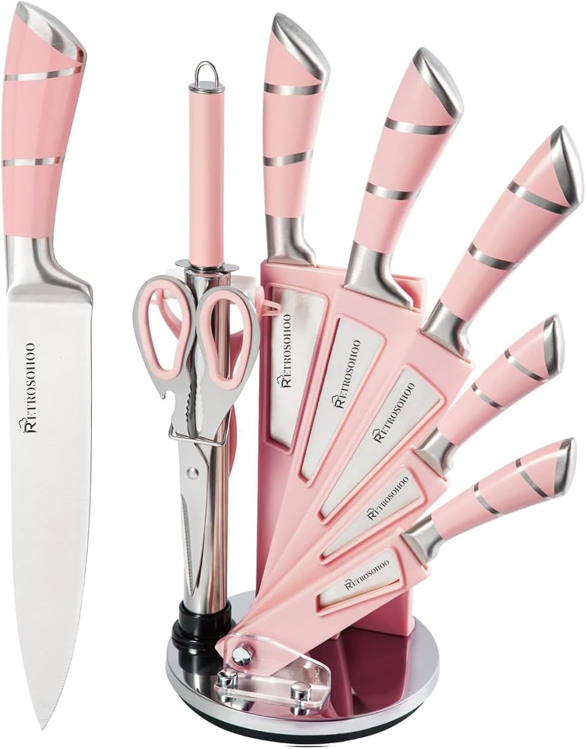 9-Pieces Knife Set with Block, Stainless Steel Knife Block Set