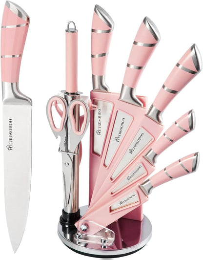 9-Pieces Knife Set with Block, Stainless Steel Knife Block Set
