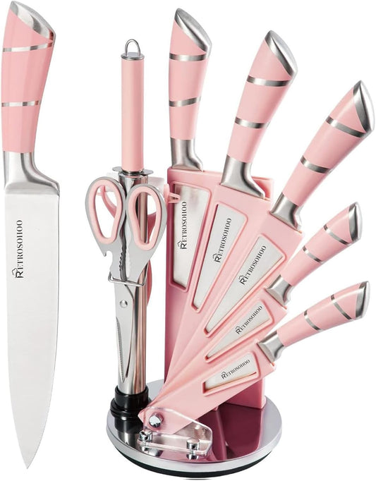 9-Pieces Knife Set with Block, Stainless Steel Knife Block Set