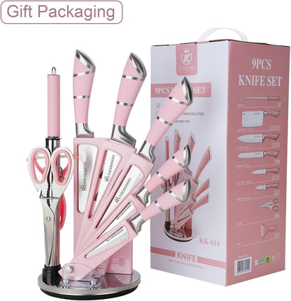 9-Pieces Knife Set with Block, Stainless Steel Knife Block Set