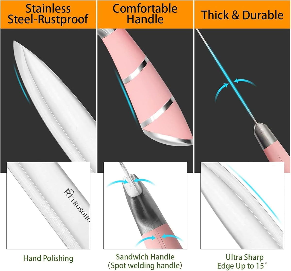 9-Pieces Knife Set with Block, Stainless Steel Knife Block Set