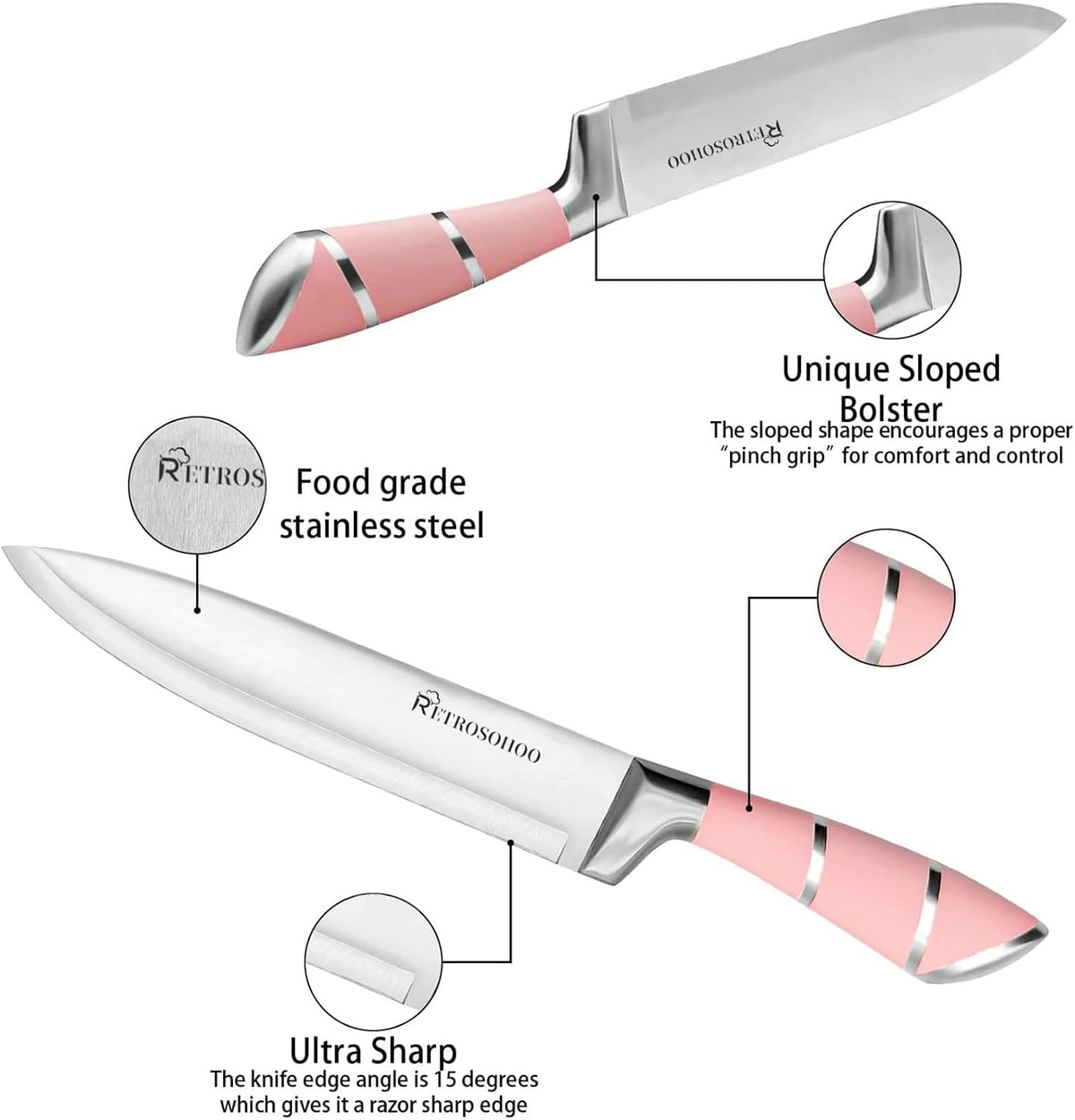9-Pieces Knife Set with Block, Stainless Steel Knife Block Set