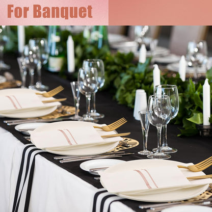 100 Pack Disposable Dinner Napkins with Pocket, White, Rose Gold