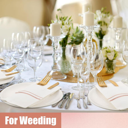 100 Pack Disposable Dinner Napkins with Pocket, White, Rose Gold