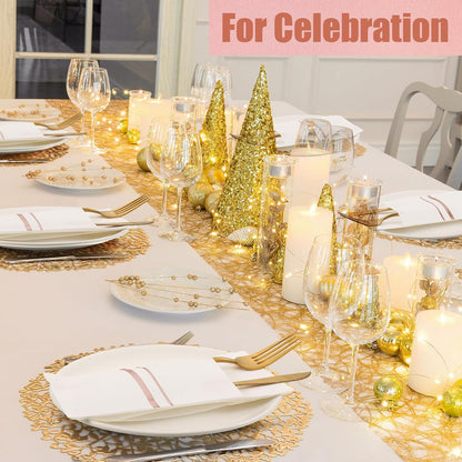 100 Pack Disposable Dinner Napkins with Pocket, White, Rose Gold