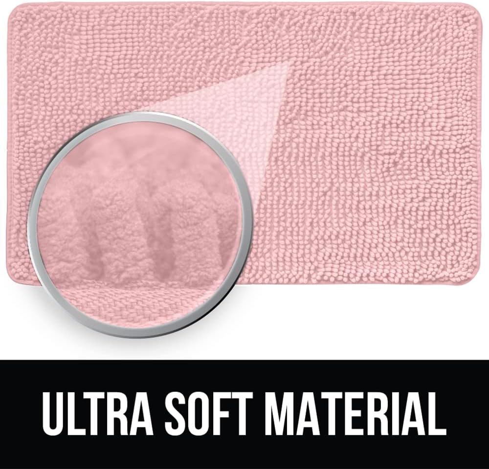 Bathroom Rugs, Chenille Soft Absorbent Bath Rug, Shaggy Shower Mat, Quick Dry Machine Wash Bathmat, Plush Carpet Mats for Tub, Bathtub and Room Home Decor Accessories, 24x17, Light Pink