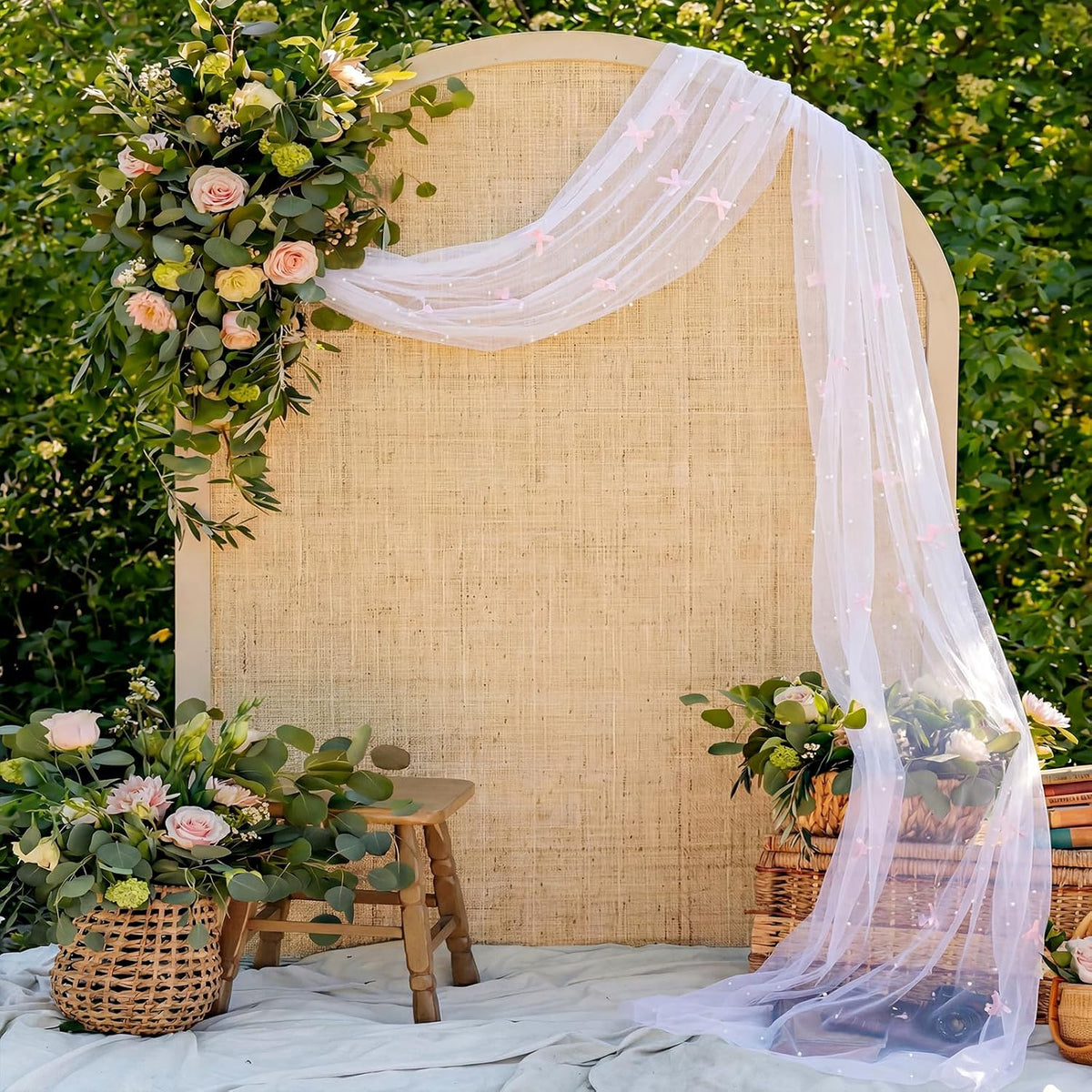 Pink Bow Table Runner 30 x 120 Inch Pearl Tulle Table Decor