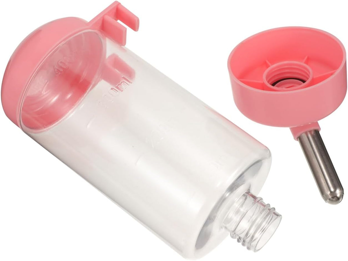 Pet Water Bottle Hanging 400ml Dog Cat Rabbit Water Dispenser Leakproof Odorless Easy to Install Pink Design