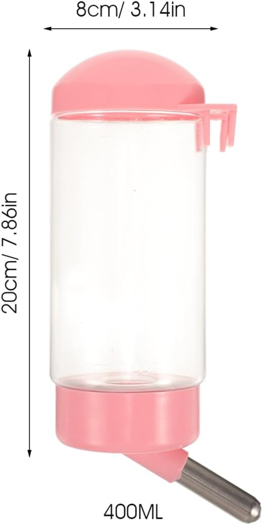 Pet Water Bottle Hanging 400ml Dog Cat Rabbit Water Dispenser Leakproof Odorless Easy to Install Pink Design
