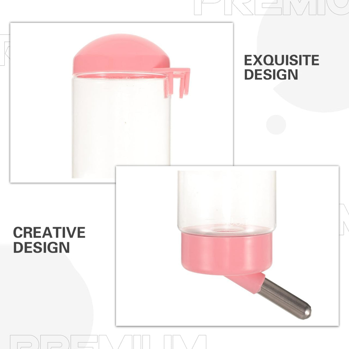 Pet Water Bottle Hanging 400ml Dog Cat Rabbit Water Dispenser Leakproof Odorless Easy to Install Pink Design