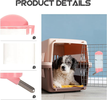 Pet Water Bottle Hanging 400ml Dog Cat Rabbit Water Dispenser Leakproof Odorless Easy to Install Pink Design