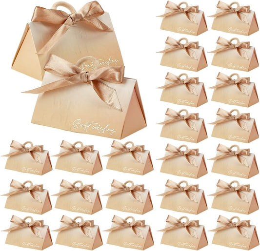 GOMAKERER 30 Pcs Wedding Favor Gift Boxes with Champagne Satin Ribbons, Pale Beige Paper Favor Boxes for Wedding Favors, Bridal Showers, Bridesmaid Proposals & Birthday Party Supplies, 5.04 x 2.76 x 2.91 Inch
