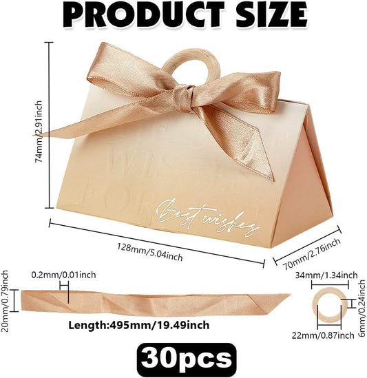 GOMAKERER 30 Pcs Wedding Favor Gift Boxes with Champagne Satin Ribbons, Pale Beige Paper Favor Boxes for Wedding Favors, Bridal Showers, Bridesmaid Proposals & Birthday Party Supplies, 5.04 x 2.76 x 2.91 Inch