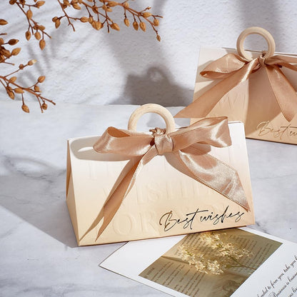 GOMAKERER 30 Pcs Wedding Favor Gift Boxes with Champagne Satin Ribbons, Pale Beige Paper Favor Boxes for Wedding Favors, Bridal Showers, Bridesmaid Proposals & Birthday Party Supplies, 5.04 x 2.76 x 2.91 Inch