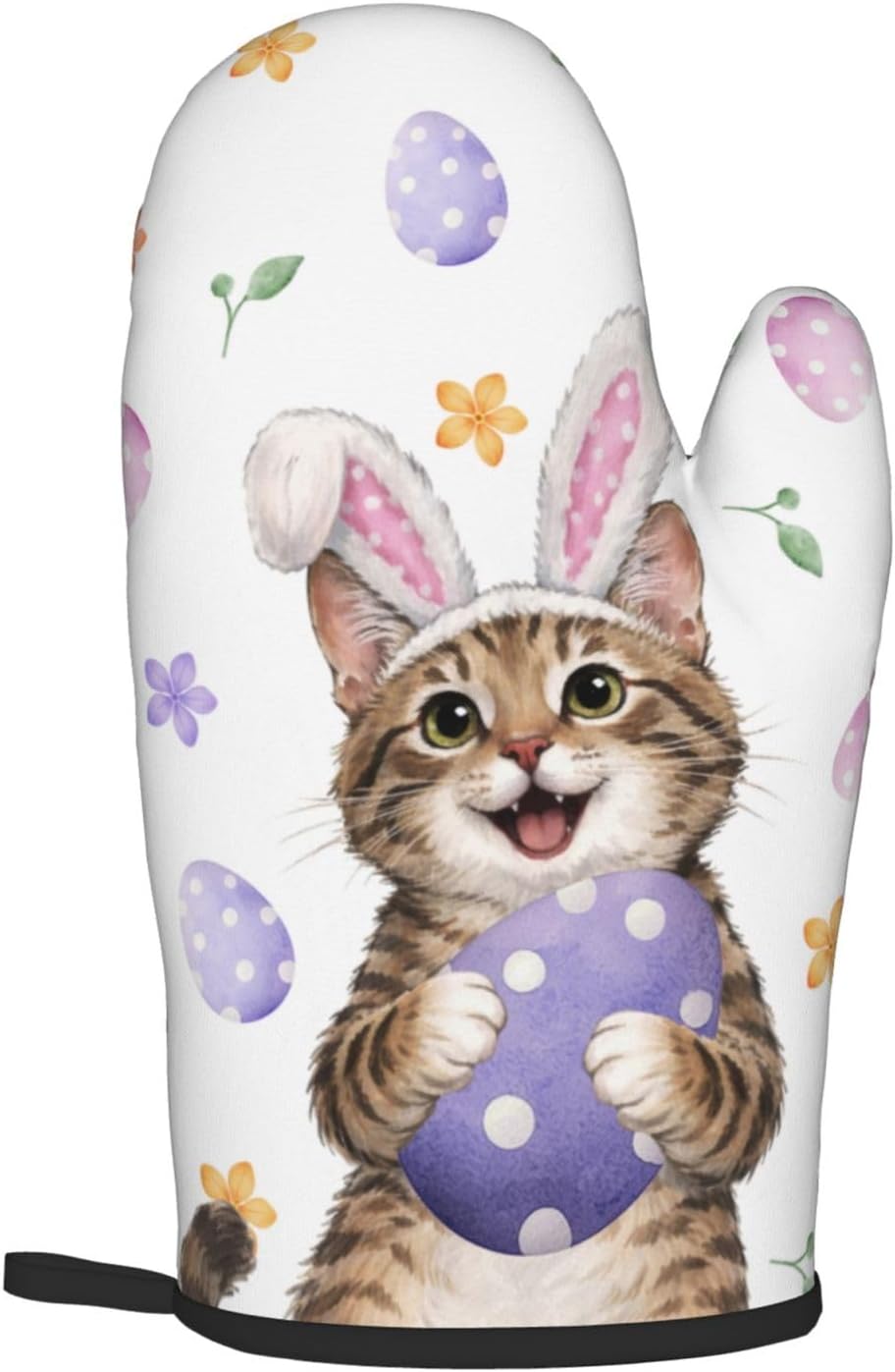 Easter Oven Mitts and Pot Holders Sets Easter Eggs Oven Mitts Heat Resistant Pink Bunny Rabbit Ears Cat Cute Kitchen Gloves Hot Pads Two Piece Set for Spring Cooking Baking Grilling BBQ