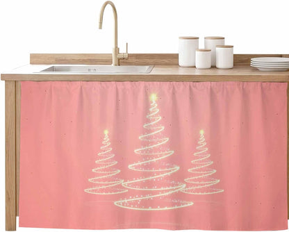 Chritsmas Tree Lights Cabinet Curtains 28"x51" Sink Skirt for Bathroom Kitchen, Pink Xmas New Year Holiday Self Stick Adhesive Under Desk Covers Tall Laundry Cabinet Storage Organizer
