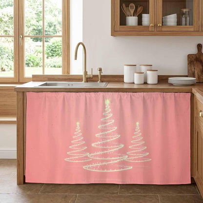 Chritsmas Tree Lights Cabinet Curtains 28"x51" Sink Skirt for Bathroom Kitchen, Pink Xmas New Year Holiday Self Stick Adhesive Under Desk Covers Tall Laundry Cabinet Storage Organizer