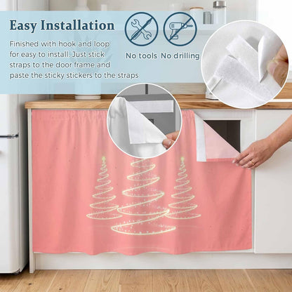 Chritsmas Tree Lights Cabinet Curtains 28"x51" Sink Skirt for Bathroom Kitchen, Pink Xmas New Year Holiday Self Stick Adhesive Under Desk Covers Tall Laundry Cabinet Storage Organizer