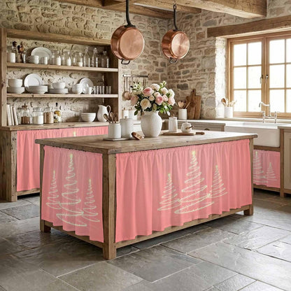 Chritsmas Tree Lights Cabinet Curtains 28"x51" Sink Skirt for Bathroom Kitchen, Pink Xmas New Year Holiday Self Stick Adhesive Under Desk Covers Tall Laundry Cabinet Storage Organizer