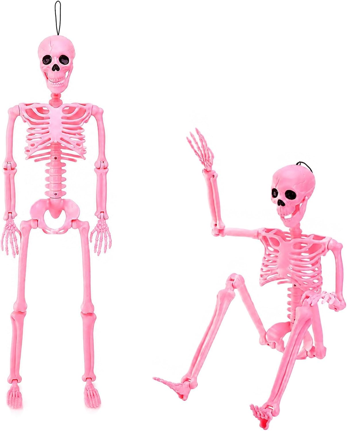 2 Pcs 36" Pink Skeleton Decor, Halloween Prop Skeleton with Movable Joints