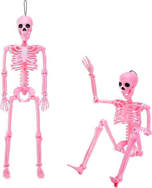 2 Pcs 36" Pink Skeleton Decor, Halloween Prop Skeleton with Movable Joints