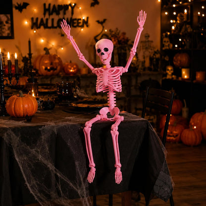 2 Pcs 36" Pink Skeleton Decor, Halloween Prop Skeleton with Movable Joints