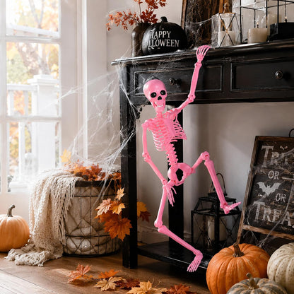 2 Pcs 36" Pink Skeleton Decor, Halloween Prop Skeleton with Movable Joints