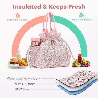 Lunch Bag Women Insulated Lunch Box with Water Bottle Holder