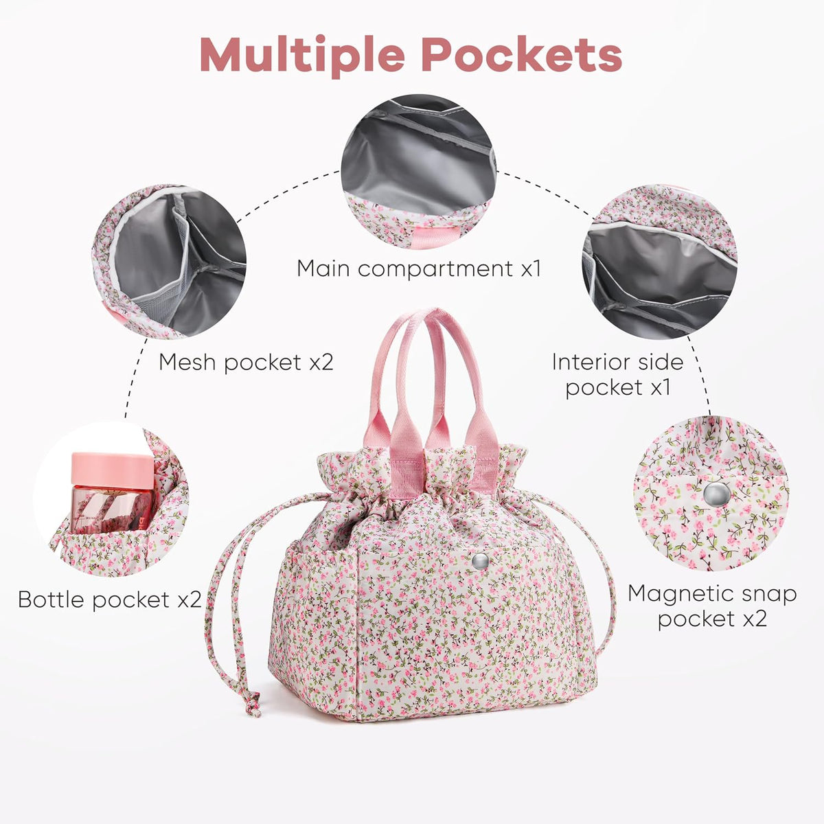 Lunch Bag Women Insulated Lunch Box with Water Bottle Holder