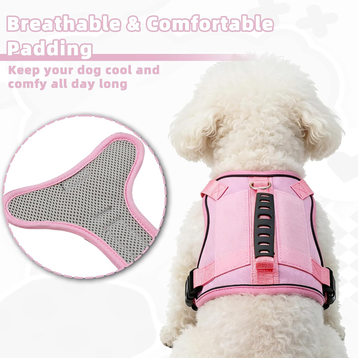 AIITLE No Pull Small Dog Harness Reflective Adjustable Vest, Pink XS